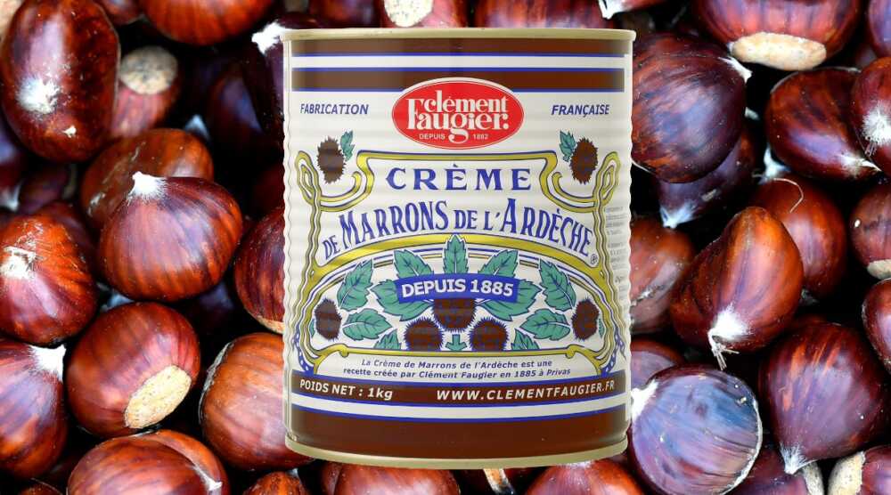 Clément Faugier boite de crème de marrons posée sur des marrons