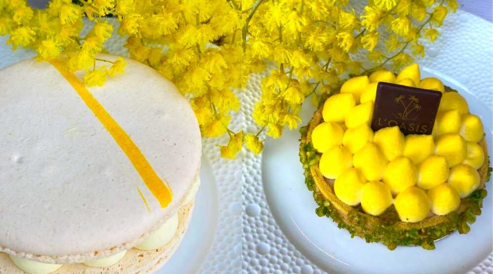 L'Oasis restaurant : macaron et tarte au mimosa