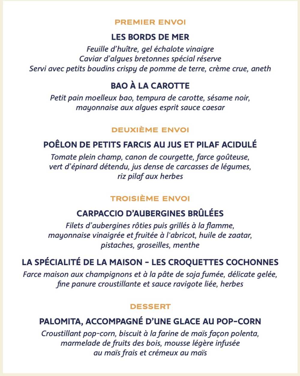 Menu des Bold Woman Dinner